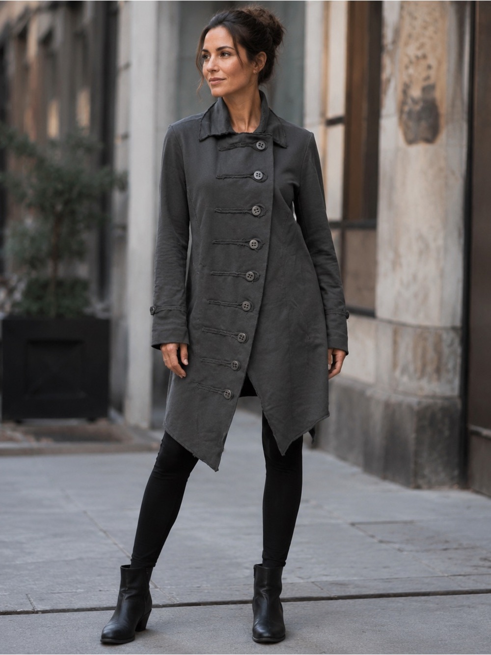 Neon Buddha Small Charcoal Asymmetrical Button Lagenlook Long Jacket